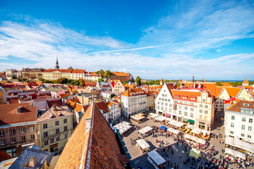 Fototapeta na wymiar Aerial view on the old town with main central square in Tallin, Estonia