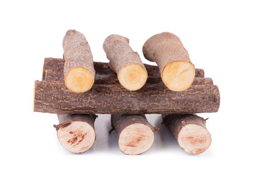 isolated wooden briquettes on a white background