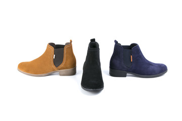 shoes leather on white background, Top view