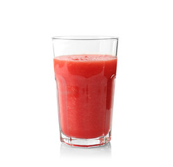 Glass with watermelon smoothie isolated on white