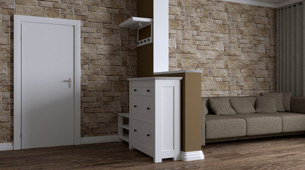 Modern interior of a small apartment. hallway. 3D rendering