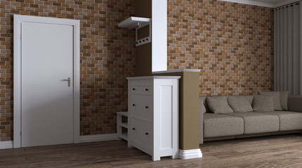 Modern interior of a small apartment. hallway. 3D rendering