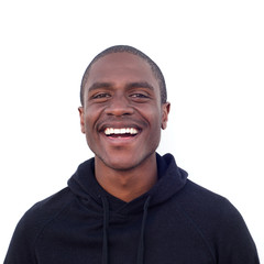 Cool black guy laughing against isolated white background