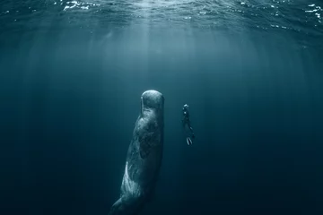 Muurstickers Sperm whale and Freediver © willyam