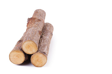 isolated wooden briquettes on a white background