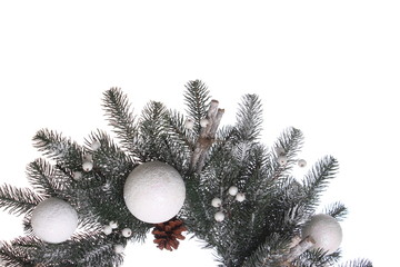 Fototapeta na wymiar Christmas background with fir tree and balls, on white background