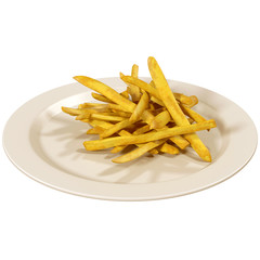 Potatoes fries in the plate isolated on white, 3d render