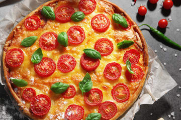 Delicious pizza, closeup