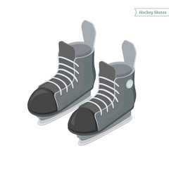 Hockey skates isolated on white background. Skates isometric view. Vector Illustration.