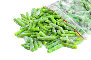 Frozen French beans on white background