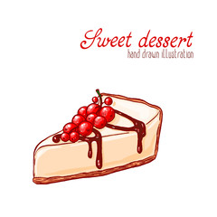 Cute hand drawn illustration of tasty sweet cheesecake.