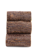 isolated wooden briquettes on a white background