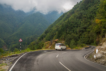 Scenic mountain road from Gangtok to Lachung, Sikkim, India.