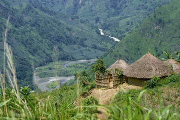 Native huts in a valley near Uriva, Zaire