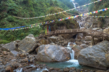 Fototapeta premium Naga waterfall between Mangan and Chungthang in North Sikkim India. 