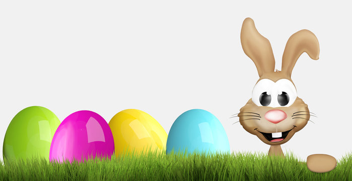 easter bunny and easter eggs 3D render