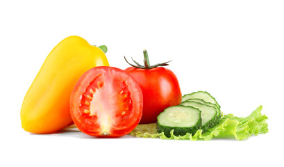 Fresh natural ingredients for salad isolated on white