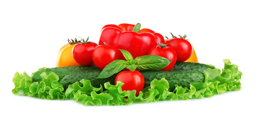 Fresh natural ingredients for salad isolated on white