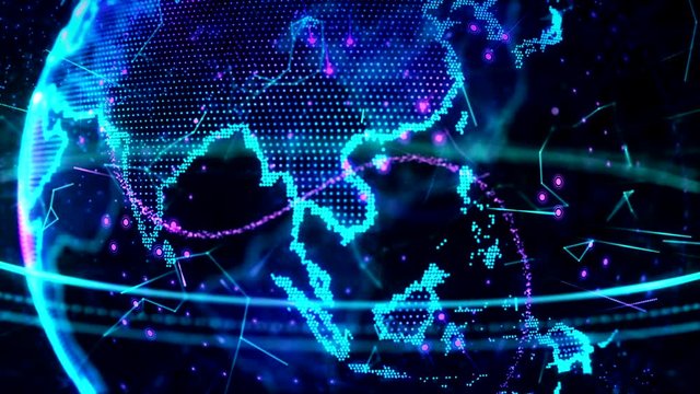 3d animation of a growing network across the world - blue version