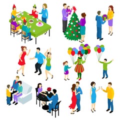 Fototapeta premium Isometric Festive People Set