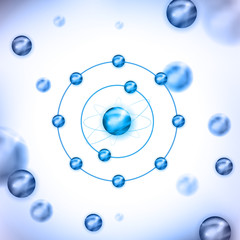 Normal stable molecule with paired electrons abstract light blue background with balls.