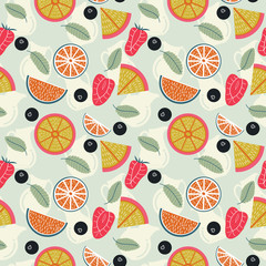Fruit lemonade with pitchers seamless pattern