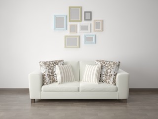 Mock up poster with a compact sofa on a white background.