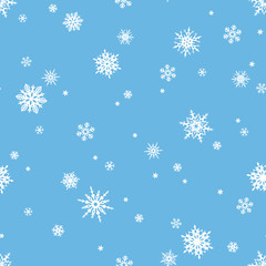 Naklejka na ściany i meble Vector seamless pattern with white snowflakes on a blue background.