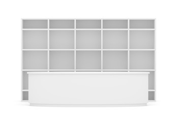 Empty white retail stand with large rack