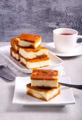 Stack of pumpkin cheesecake bars