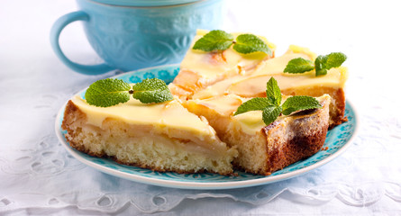 Apple custard cake, served