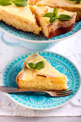 Apple custard cake, served