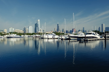 Urban marina and Chicago skyline
