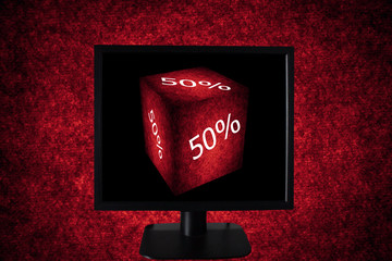 red cube 50% on screen computer