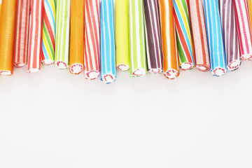 Close up of rock candy sticks view from above studio shot