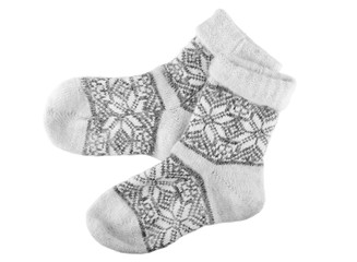 Warm socks on white background