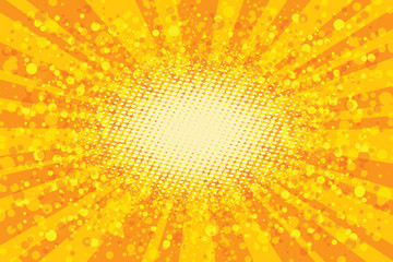 Yellow abstract pop art background, retro rays