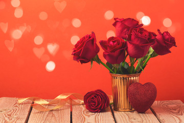 Valentine's day concept with red roses and heart shape