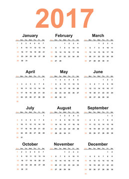 Vector simple calendar 2017 year.