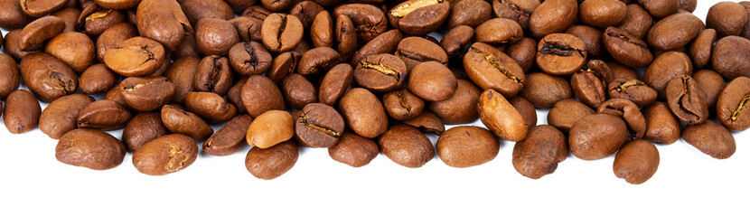 Line of roasted coffee beans