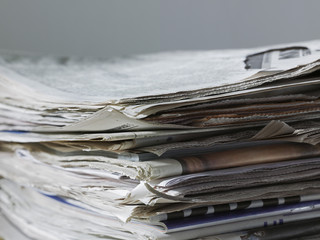 Stack of newspapers close up