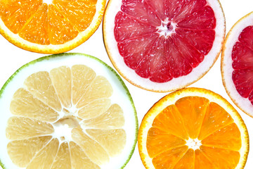 Fototapeta premium Orange grapefruit isolated on a white background. View from above
