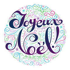 Merry Christmas card with creative typography by French language.