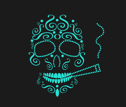 Skull vector background with cigarette for fashion design, patterns, tattoos