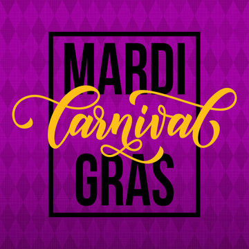 Gold glitter calligraphy Mardi Gras lettering for masquerade carnival