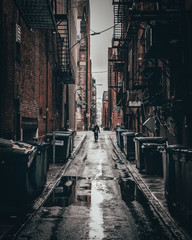Dark alley in Boston, Massachusetts. - obrazy, fototapety, plakaty