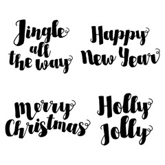 Jingle all the Way Christmas carol inspirational quote. Elegant Ink hand lettering isolated on white background. Typographical Backdrop. Postcard, poster, T-shirt, textile design. Vector illustration.