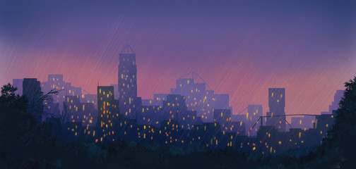 Obraz premium Night city in the rain