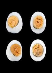 Halfs of the boiled eggs