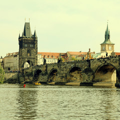 Naklejka premium Famous Charles Bridge and tower, Prague, Czech Republic